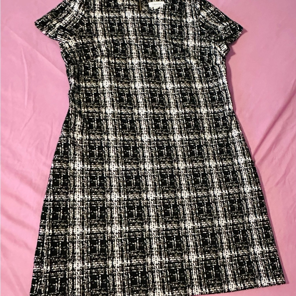 Calvin Klein Black and White Checkered Midi Dress